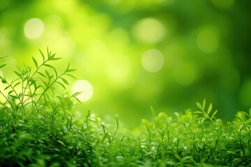 Obraz premium 緑の葉が生い茂る穏やかな森の中の光景と自然の美しさ