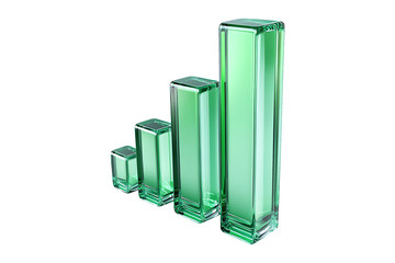 Bar chart 3d icon glass texture with green grap Isolated on White and Transparent Background PNG Image.