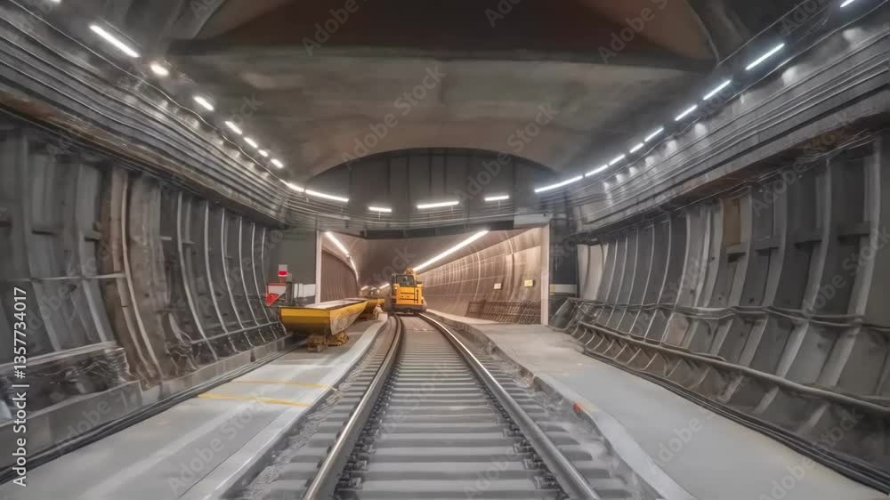 Poster highresolution detail of the tunnel lining being installed with the machines large steel segments se