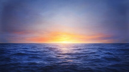 Obraz premium A serene ocean view at sunset, showcasing vibrant colors blending into the horizon over calm waters.