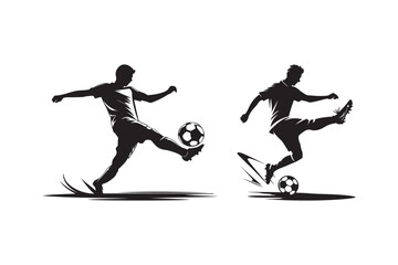 Obraz premium Soccer Player Silhouette Kicking Ball Sports Vector Illustration 