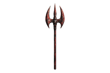 Devil demon satan red rustic trident pitchfork fork weapon Isolated on White and Transparent Background PNG Image.