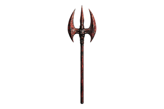 Devil demon satan red rustic trident pitchfork fork weapon Isolated on White and Transparent Background PNG Image.
