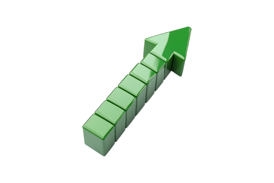 Arrow graph illustrating growth and success Isolated on White and Transparent Background PNG Image.