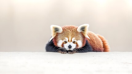 Red Panda Resting on White Surface.