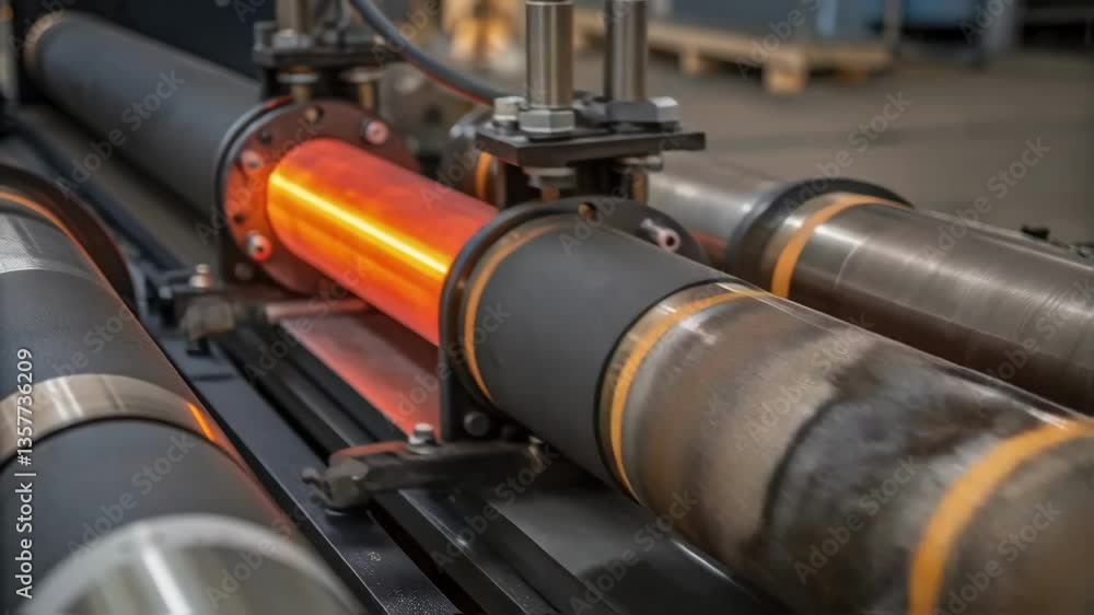 Aufkleber Pipeline Joining Process A closeup of a specialized machine used to fuse two pipe sections together with heated elements glowing as they prepare for the joining process emphasizing
