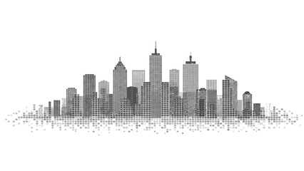 Obraz premium Urban Skyline: A detailed illustration of a modern cityscape, showcasing a diverse array of architectural designs, creating a striking visual representation of urban development.