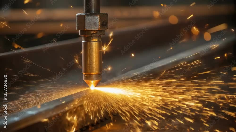 Poster welding process a closeup depicting the moment a welding torch makes contact with metal with molten 
