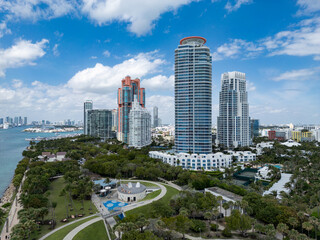 Miami beach cityscape. Miami summer aerial view. Miami Beach shoreline. South Beach Miami aerial...