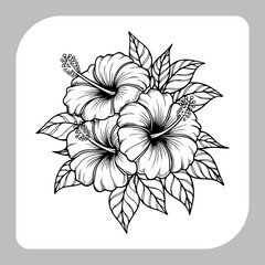 Hibiscus Flower with Leaves Outline