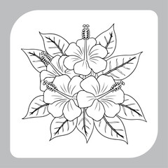 Hibiscus Flower with Leaves Outline