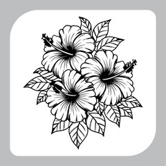 Hibiscus Flower with Leaves Outline