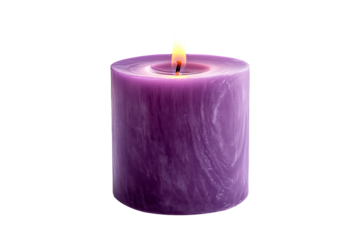 A burning purple candle Isolated on White and Transparent Background PNG Image.