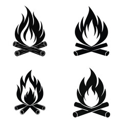 Collection of Bonfire Icon Designs Displaying Different Styles, Perfect for Camping, Outdoor Events, or Celebrating Warmth and Gatherings with Friends