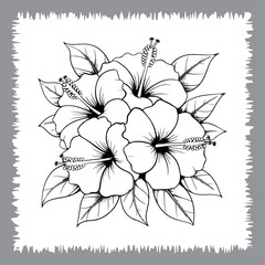 Hibiscus Bloom Line Art Vector