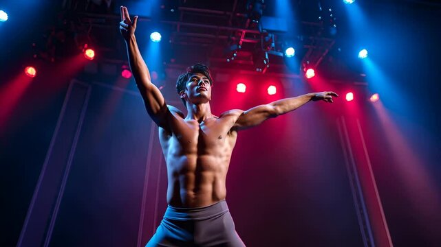 Ballet performance by a young asian male dancer showcasing talent and strength on stage during a captivating show