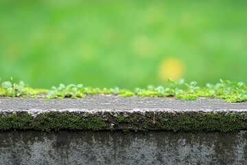 Fototapeta premium 自然の中で苔や草が育つコンクリートの縁取りを楽しむ緑の風景