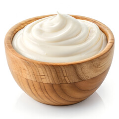 Bowl of sour cream or yogurt. Creamy Mayonnaise in a Wooden Bowl – Perfect for Spreads & Dips
