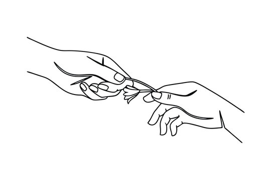 OneLine Drawing Hands Reaching, Connecting, Sharing, Flower, Minimalist, Art, Elegant, Simple, Grace