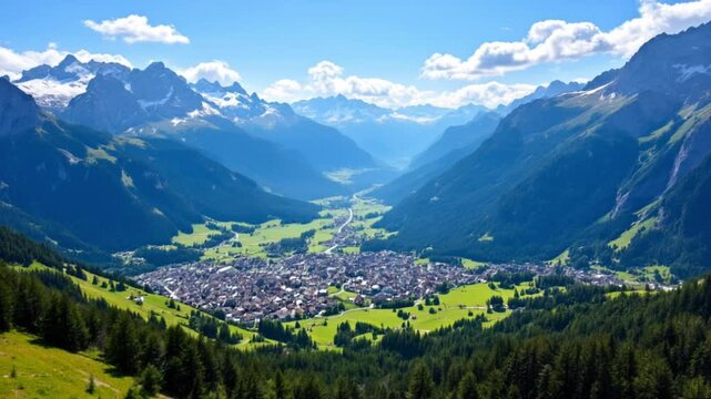 Aerial view of Bregaglia valley in Switzerland