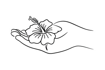 Hibiscus Flower Gently Held in an Open Hand Offering