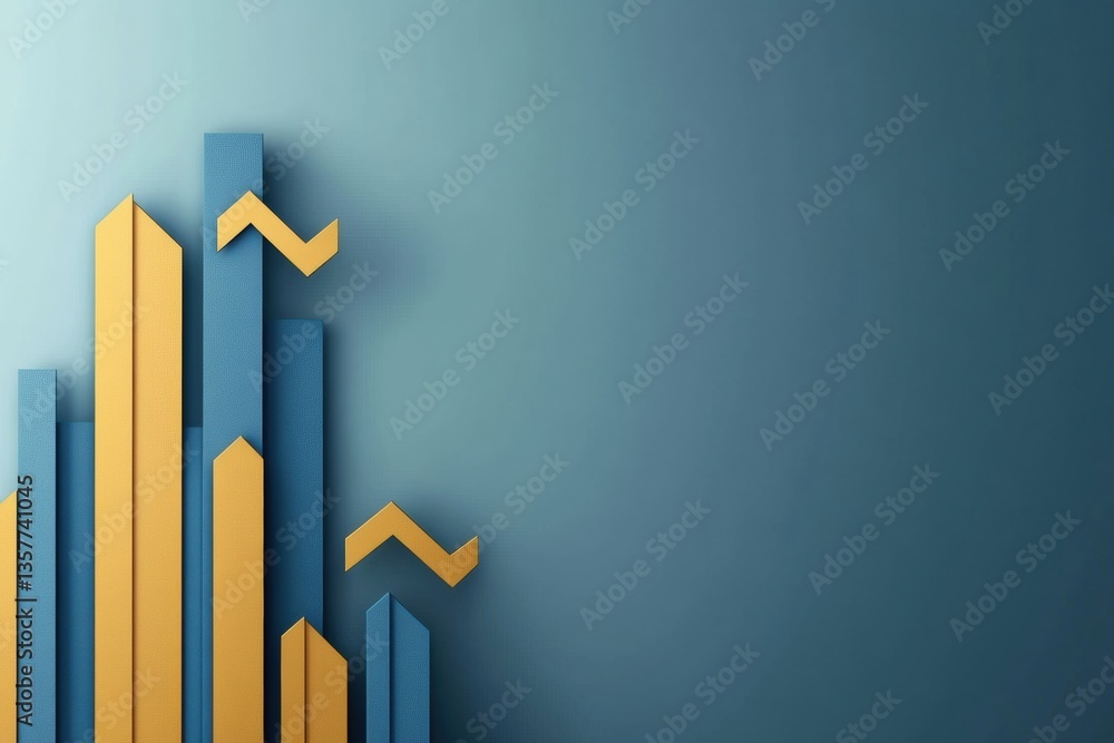 Aufkleber modern business background featuring layered bar charts and arrows in gold and blue colors showcasin