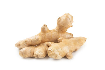 Fresh ginger and lemon isolated on white background. Sliced ​​ginger. Ginger root. Traditional...