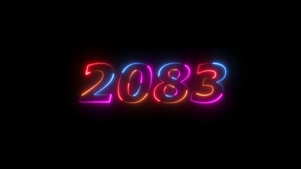2083 neon line text. Abstract 2083 neon text animation ,For neon color Glowing neon number text background 4k video animation .Digital font against a dark background with neon line looping animation.