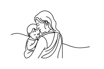 Mothers Love Tender Embrace, Line Art, Baby, Child, Care, Affection, Bonding, Family, Happiness, Sim