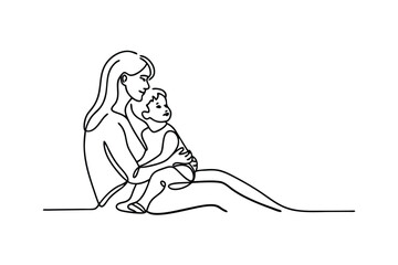 Mothers Love OneLine Drawing of a Mother and Child