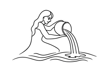 Aquarius Zodiac Sign Water Bearer Woman Pouring Celestial Liquid