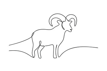 SingleLine Drawing of Majestic Mountain Ram, Curving Horns