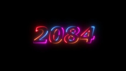 2084 neon line text. Abstract 2084 neon text animation ,For neon color Glowing neon number text background 4k video animation .Digital font against a dark background with neon line looping animation.