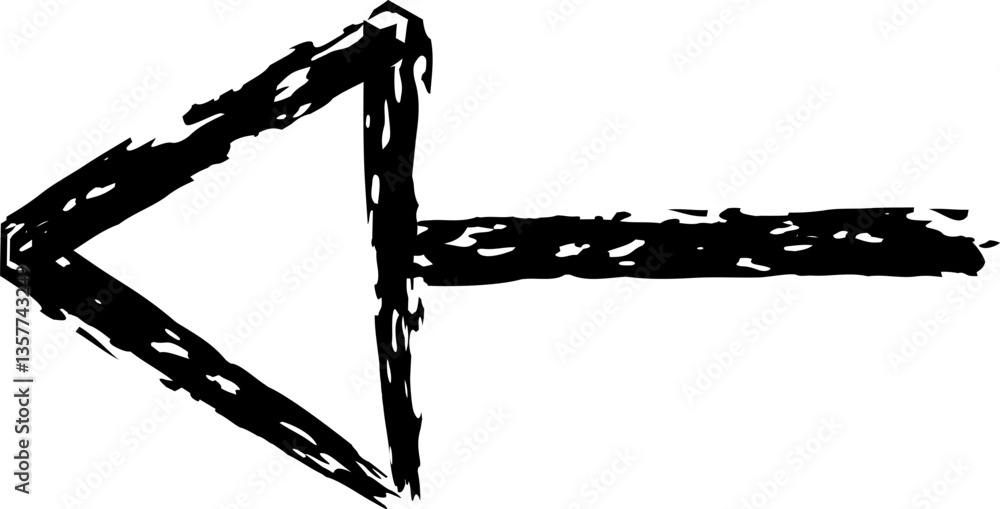 Poster black hand drawn arrow pointing left, crafted with chalk strokes on a chalkboard, serving as a simpl