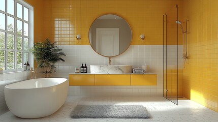 Modern yellow bathroom with elegant design.