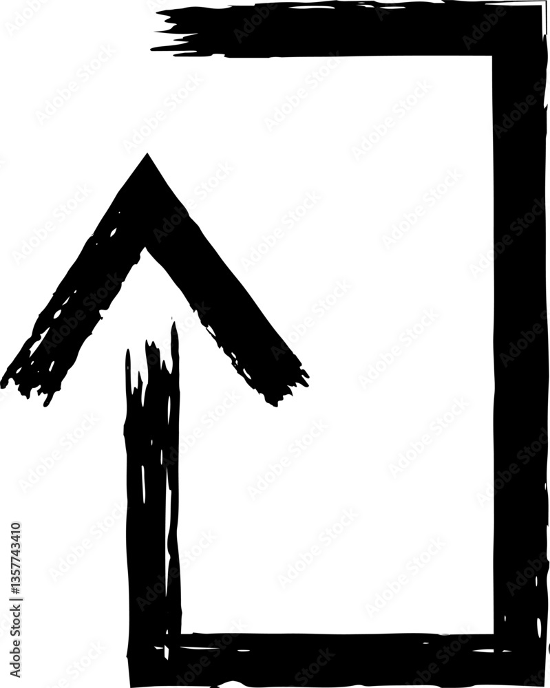 Poster black upward arrow and square border are drawn with chalk on white background, creating a simple yet
