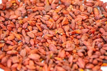 The goji berry, also known as wolfberry pinyin, is the sweet fruit of Lycium barbarum or Lycium chinense, two closely related species of thornbush in the nightshade family, Solanaceae.