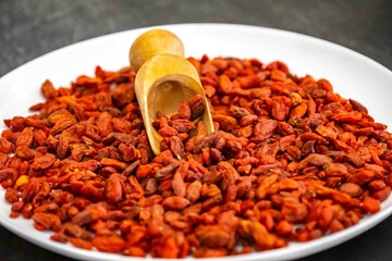 The goji berry, also known as wolfberry pinyin, is the sweet fruit of Lycium barbarum or Lycium chinense, two closely related species of thornbush in the nightshade family, Solanaceae.