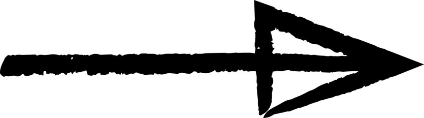 Black arrow pointing right, drawn with chalk on a white background, creating a rough and textured effect, perfect for adding a touch of handmade charm to designs