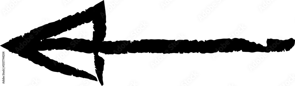 Poster black hand drawn chalk sketch arrow pointing left, featuring a rough texture and isolated on a white