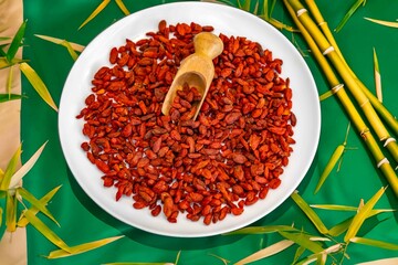 The goji berry, also known as wolfberry pinyin, is the sweet fruit of Lycium barbarum or Lycium chinense, two closely related species of thornbush in the nightshade family, Solanaceae.