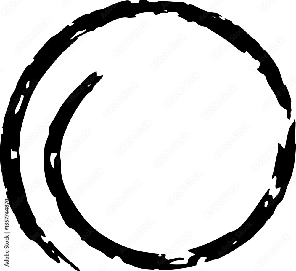 Poster hand drawn double circle with visible imperfections, created using thick black ink on a white backgr