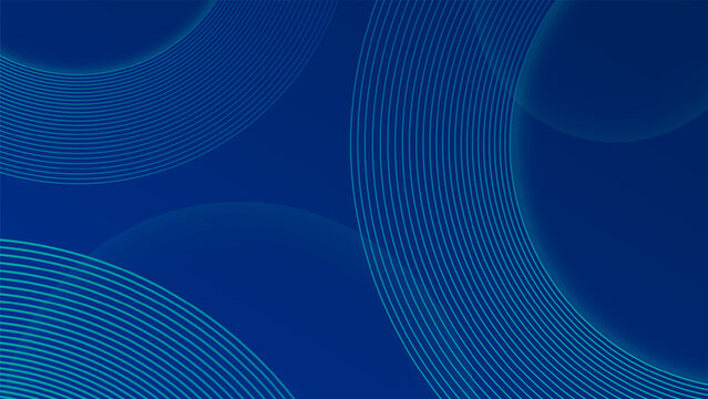 Circle lines abstract vector background. Minimal geometric circular dark blue pattern. Modern futuristic technology style. For widescreen presentation slide, conference, gala, powerpoint, keynote.