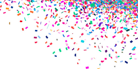 Falling colorful confetti on white background
