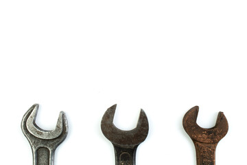 wrenches isolated on white background. Top view.