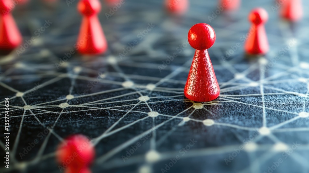 Poster network connection: red game pieces on interconnected nodes