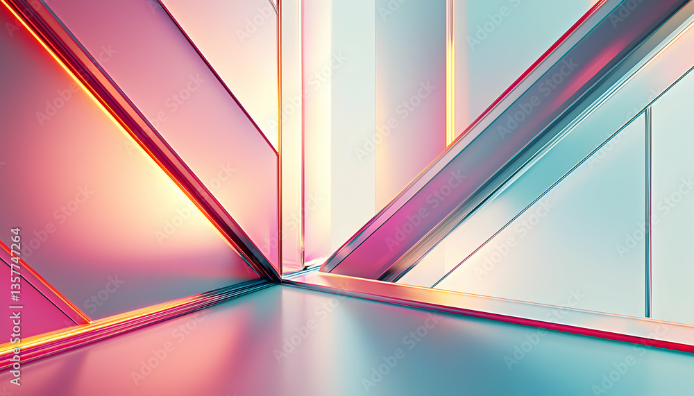 Poster abstract geometric forms with light and shadow in vibrant colors