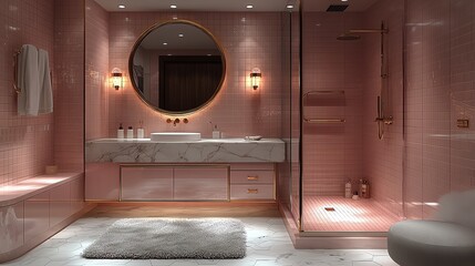 Modern pink bathroom with elegant lighting decor