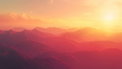 Obraz premium Mountains Silhouette at Sunset with Golden Hour Lighting and Soft Clouds