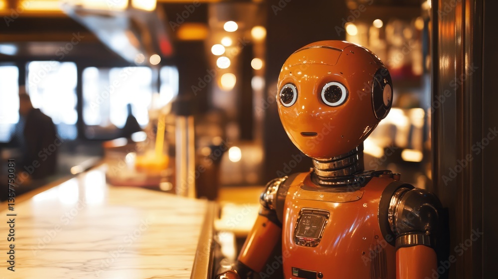 Poster orange robot in a bar setting